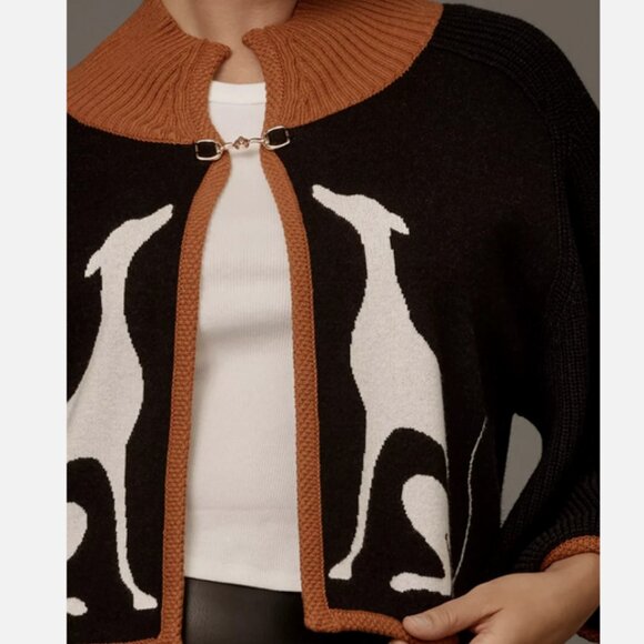 Anthropologie Maeve Dog Knit Cardigan Sweater Cape Greyhound Dogs Shrug L NWT - Picture 7 of 9